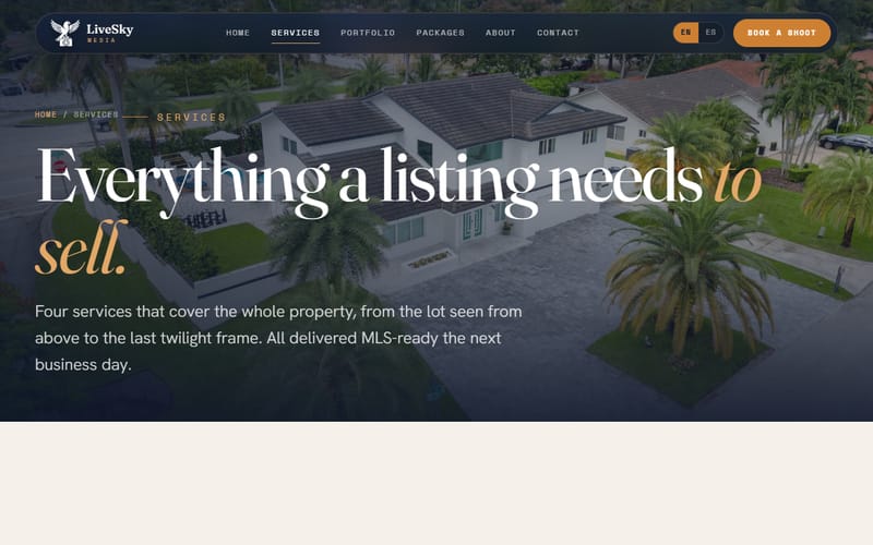 Página web de LiveSky Media (Fotografía inmobiliaria)