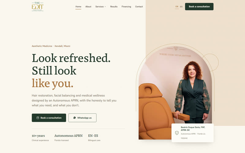 Página web de The Edit Aesthetic Medicine (Medicina estética · Miami)